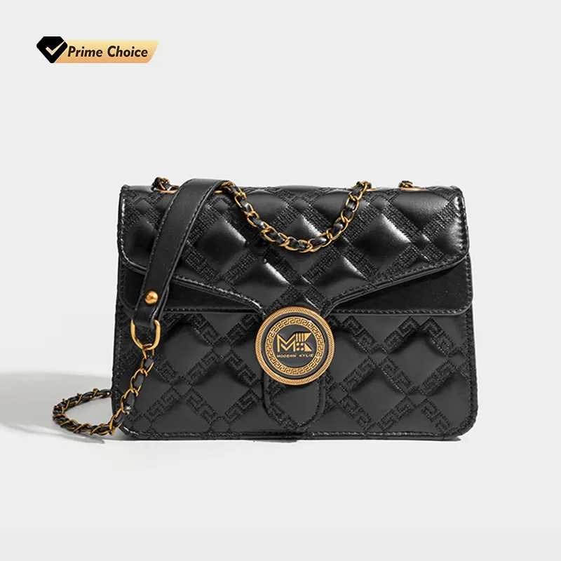 Bolsa de ombro tipo estilingue para mulheres, bolsa de corrente preta de couro PU de marca de luxo para mulheres, bolsa crossbody