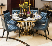 Fabrication sur mesure de meubles de salle à manger, table et chaises, ensemble de salle à manger en acier inoxydable de luxe, pas cher, en marbre, pour 6 personnes