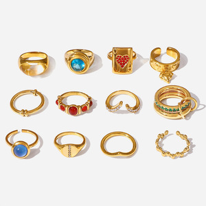 Elegant 18k Gold Zircon <b>Titanium</b> Steel <b>Ring</b> For Women Heart Shape Oval Geometric Vintage Jewelry Gift - Product Image 1