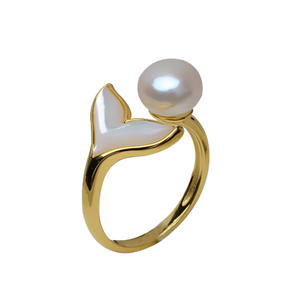 Support de bague creux en argent S925 Wenchi, motif queue de poisson, pour perle de 6 mm, pour ouverture de bague taille 7-9, emballé en sachet - Product Image 5