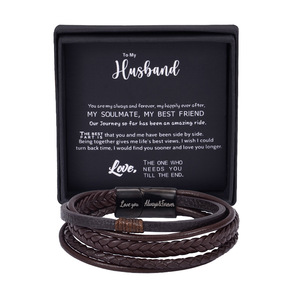 <b>Leather</b> Cord Hand-Woven <b>Bracelets</b> Men's 7.5 8.5 9 Inches Gift Jewelry - Product Image 3