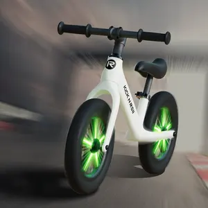 배터리 없음 2024 신제품 도매 어린이 균형 자전거 라이트 업 휠이있는 12 인치 균형 자전거, 조정 가능한 좌석