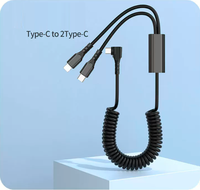 Câble de données pour véhicule de type C à double interface 1-vers-2 de type ressort, adapté à diverses interfaces de téléphone de type C et à la charge rapide PD