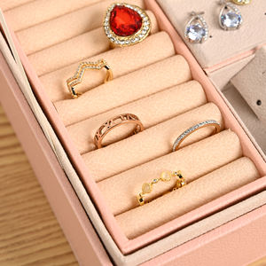 Kotak penyimpan perhiasan beludru 2 lapisan, wadah penyimpanan kulit dengan kunci untuk anting wanita, Kalung Gelang - Product Image 5