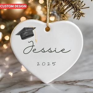 Colgante de cerámica en forma de corazón Decoración navideña Colgante de una pieza personalizado - Product Image 3