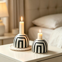 Porte-bougie en céramique moderne noir et blanc à rayures géométriques, support pour bougie conique, pour la décoration de la maison, de la table et des mariages