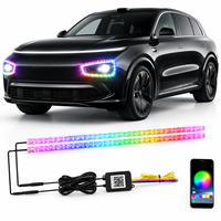 Bande lumineuse LED flexible 12-36V avec télécommande, couleurs RGB, clignotants séquentiels, effet de défilement, feux de jour (DRL) et feux de position (DRL) pour voiture, design « yeux de cristal »