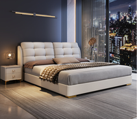 Modernes Luxuriöses Echtleder-Softbett mit Hohem Stauraum und Eichenholzrahmen für das Hauptschlafzimmer