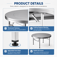 Table ronde pliante en acier inoxydable avec plateau tournant intégré pour la maison, les repas en plein air, les banquets, le hot pot, design gain de place