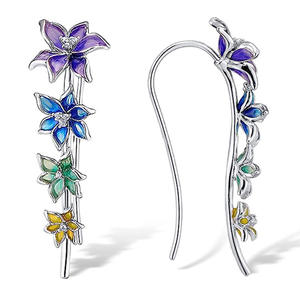 Orecchini Pendenti a Fiore da Donna, con Cristalli Colorati e Strass, in Lega Placcata Argento, Gioielli Stile Romantico per Feste - Product Image 3