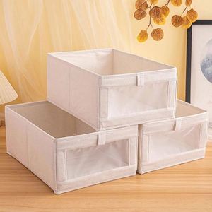 Tiroir de rangement pliable en tissu, boîte tissée en coton et lin épais, en aluminium et plastique PP pour le rangement des vêtements - Product Image 2