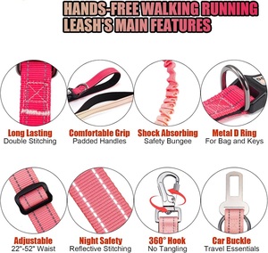 Laisse de chien multifonctionnelle mains libres, robuste, avec logo personnalisé, ceinture réglable <span class=keywords><strong>et</strong></span> attache pour ceinture de sécurité de voiture - Product Image 3