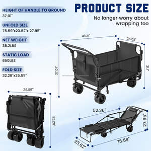 Chariot pliant 2-en-1 grand format pour pique-nique et voyage en extérieur, lit de camping et fourgonnette de camping pliables à double usage pour le rangement - Product Image 5