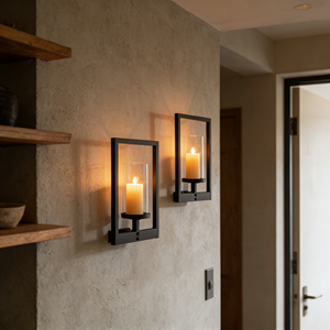 LANJO Modern Wall <b>Candle</b> Holder Black <b>Candle</b> Wall <b>Sconces</b> Pillar Holder-Black Wall Decorations - Product Image 1