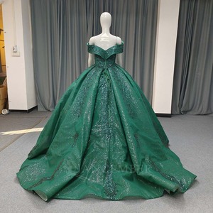 ANY207 Vestido de noche con hombros descubiertos, color verde esmeralda brillante, con cuentas de cristal - Product Image 4