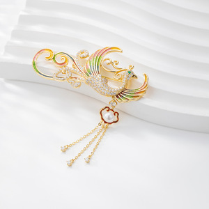Muyu Chinese Style Enamel Phoenix Brooch For Women With Pearl Tassel Daily Wear Animal Corsage Fine Jewelry Accessory - Product Image 2