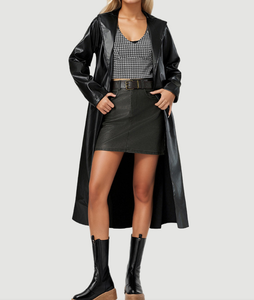 Vestido Maxi Negro <span class=keywords><strong>de</strong></span> PU para <span class=keywords><strong>Mujer</strong></span> con Solapa, Ajuste Holgado, Chaqueta Elegante Casual <span class=keywords><strong>de</strong></span> Otoño, <span class=keywords><strong>Cortavientos</strong></span> Maxi Holgado - Product Image 4