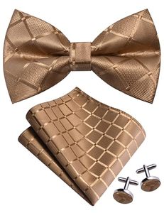 Ensemble nœud <span class=keywords><strong>papillon</strong></span>, pochette de costume et boutons de manchette pour homme, à carreaux écossais, jacquard tissé, réglable, pré-noué, sans boîte - Product Image 2