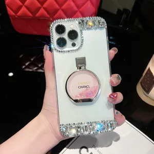 Durchbohrtes transparentes Treibsand-Parfüm für iPhone 15 Telefonhalter für iPhone 14 Pro Online-Berühmtheit All-in-One Herbstschutz