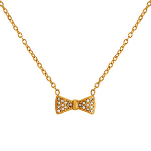 Collier pendentif nœud papillon en acier inoxydable, serti de diamants blancs, bijoux de mode pour femmes - Product Image 5