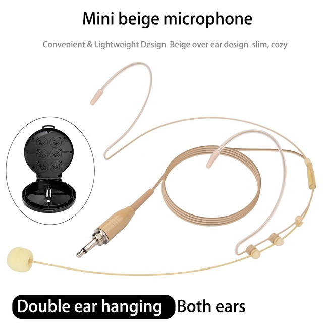 Head Mounted Dual Ear Hanging Microphone- Lightweight, with 1.4m Cable and 3.5mm Threaded Lock Head Microphone
