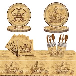 Ensemble de vaisselle de fête pirate, assiettes en papier, gobelets, serviettes, nappe, décoration d'anniversaire, 60-80 pièces, jetables et respectueux de l'environnement - Product Image 1