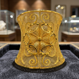กำไลข้อมือทองชุบ 14K/18K/24K ลายดอกไม้ฉลุลายละเอียดแบบตุรกีสำหรับผู้หญิง ขายส่ง - Product Image 3