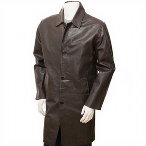 Mens Real Dark Brown Leather Trench <b>Coat</b> Car <b>Coat</b> Cowhide Jacket Shirt Collar Button Closure Custom Classic Winter Warm Outwear - Product Image 1