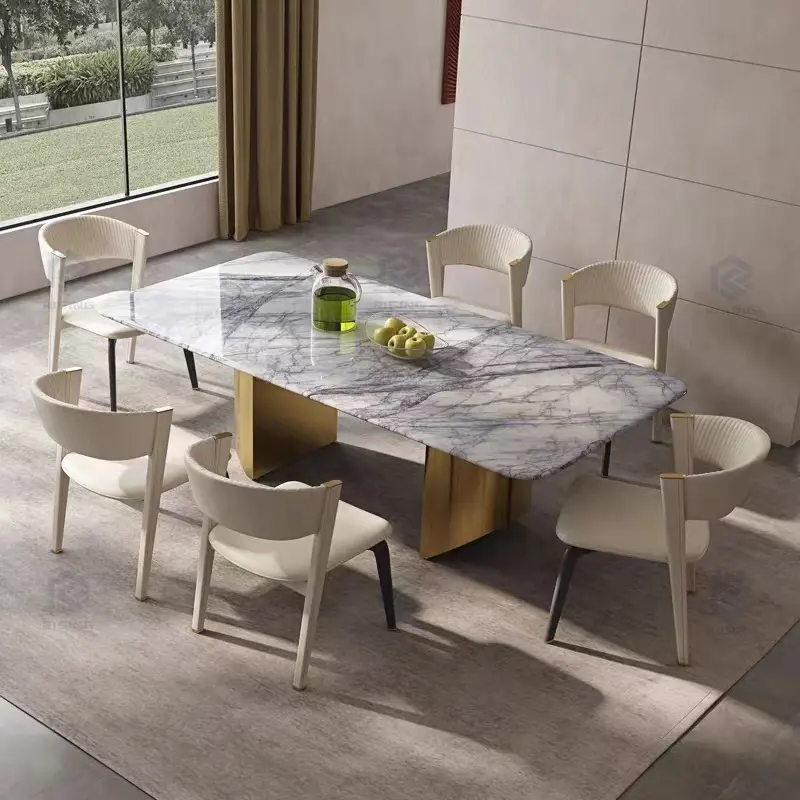 Luxury italian Home Furniture Stone Dining Table Rectangular 6 Seater Marble Dining Table And Chair Sets