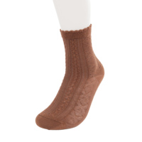 Chaussettes décontractées en coton pour femmes, chaussettes à volants, chaussettes mi-mollet avec bord festonné, couleur unie vintage, marron kaki, chaussettes tricotées pour l'automne