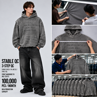 Sweat-shirt Streetwear Homme Vintage Délavé Gris en Coton Polaire à Épaules Tombantes avec Poche Kangourou Imprimée – Vente en Gros Fabricants