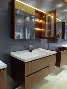 Wall-Mounted MDF Luxury Modern Bathroom Vanity Integrated Ceramic Basin Large-Capacity Storage Cabinet Smart-Lighting Mirror - Product Image 3