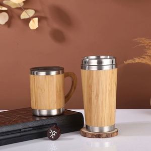แก้วกาแฟแบบพกพา ผลิตจากสแตนเลสและไม้ไผ่ ย่อยสลายได้ พร้อมหูจับและฝาปิด - Product Image 2