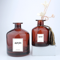 Bouteille en verre réutilisable pour huiles aromatiques, diffuseur de parfum rond avec bouchon en liège, ambre, 250 ml/500 ml
