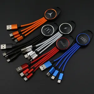 Free Samples 2023 Most Popular 4 In 1 Keychain USB Charge Cable With LED Light For Marketing Gift Items Promotion