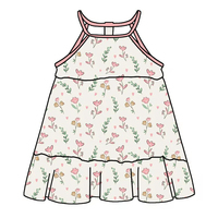 Robes d'été 2026 en tissu de bambou pour enfants, confortables, sans manches, longueur genou, avec volants et imprimés personnalisés pour filles (ODM)