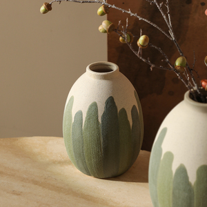Florero de Cerámica Rústica WabiSabi Flolenco Pintado a Mano con Diseño Floral Mate y Salpicado, para Exhibición de Ramas Secas en Hoteles y Villas - Product Image 3