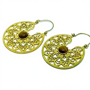 Boucles d'oreilles en laiton de style bohème faites à la main en pierre d'oeil de tigre beaux bijoux de mode indiens pour filles et femmes - Product Image 4