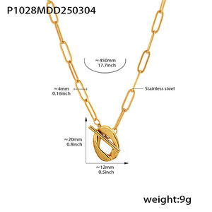 Collier personnalisé en gros en acier inoxydable 316L plaqué or 14k 18k avec chaîne à maillons trombone, fermoir OT et breloque cœur pour femme - Product Image 5
