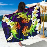 Traje de baño para mujer Chifón Cubrir Traje de baño Envoltura Hawaii Pareja Manta Ray Plumeria Hibiscus Tropical Polynesian Sarong Beach Wear