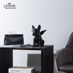 Accesorios de decoración para el hogar, escultura de <span class=keywords><strong>Bulldog</strong></span> alado dorado de lujo, artesanía de cerámica, adornos de Interior de cerámica, decoración para el hogar - Product Image 2