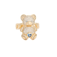 Bagues CZ style punk Iced Out plaqué or 14K, bijoux tendance bling pour mariage et fiançailles, motif ours mignon pour femme