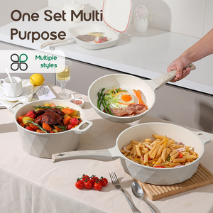 Donnor Elegent loạt 21 cái Set Trắng Granite lớp phủ không dính đồ nấu nướng Die-cast nhôm nồi Frying <span class=keywords><strong>Pan</strong></span> cổ điển kim loại - Product Image 2