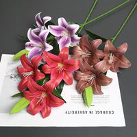Mini-lys artificiel haut de gamme à 3 fleurs et 1 bourgeon, toucher réel, revêtement filmé, multicolore, pour décoration intérieure et présentation hôtelière