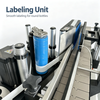 Ligne de production entièrement automatique pour le remplissage, le bouchage et l'étiquetage de flacons, idéale pour le miel, les liquides, l'huile et les gouttes pour les yeux en flacons en verre.