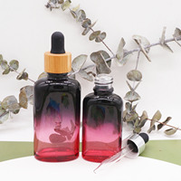 Botol tetes Serum kaca 30ml Oblate gradien merah hitam ml dengan kerah bambu