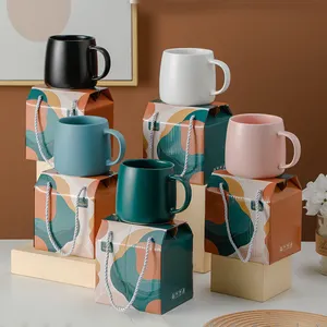 Taza de cerámica esmaltada con logotipo personalizado, cajas de papel de regalo, juego de tazas de cerámica, regalo de mano, caja de embalaje para taza de café