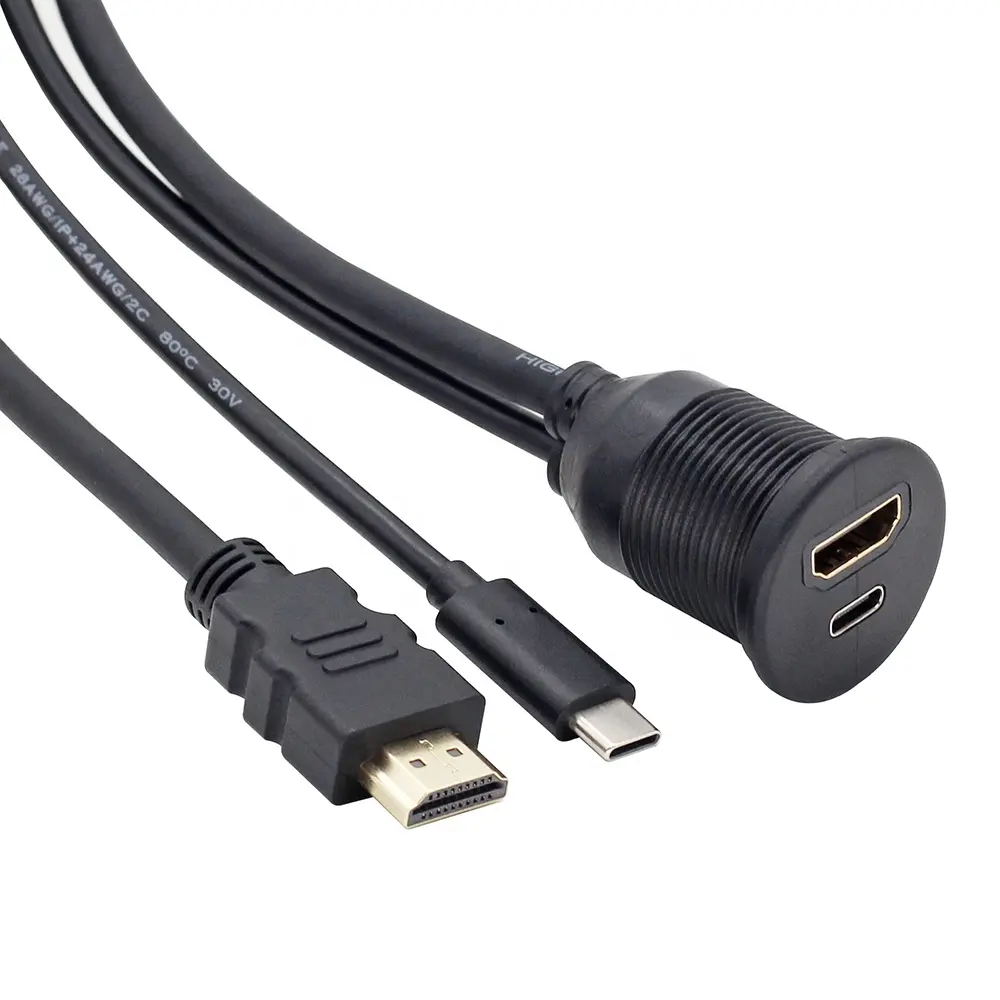 Kabel ekstensi dasbor mobil, USB C HDTV port HD MI Tipe C kabel ekstensi pria ke wanita untuk otomotif