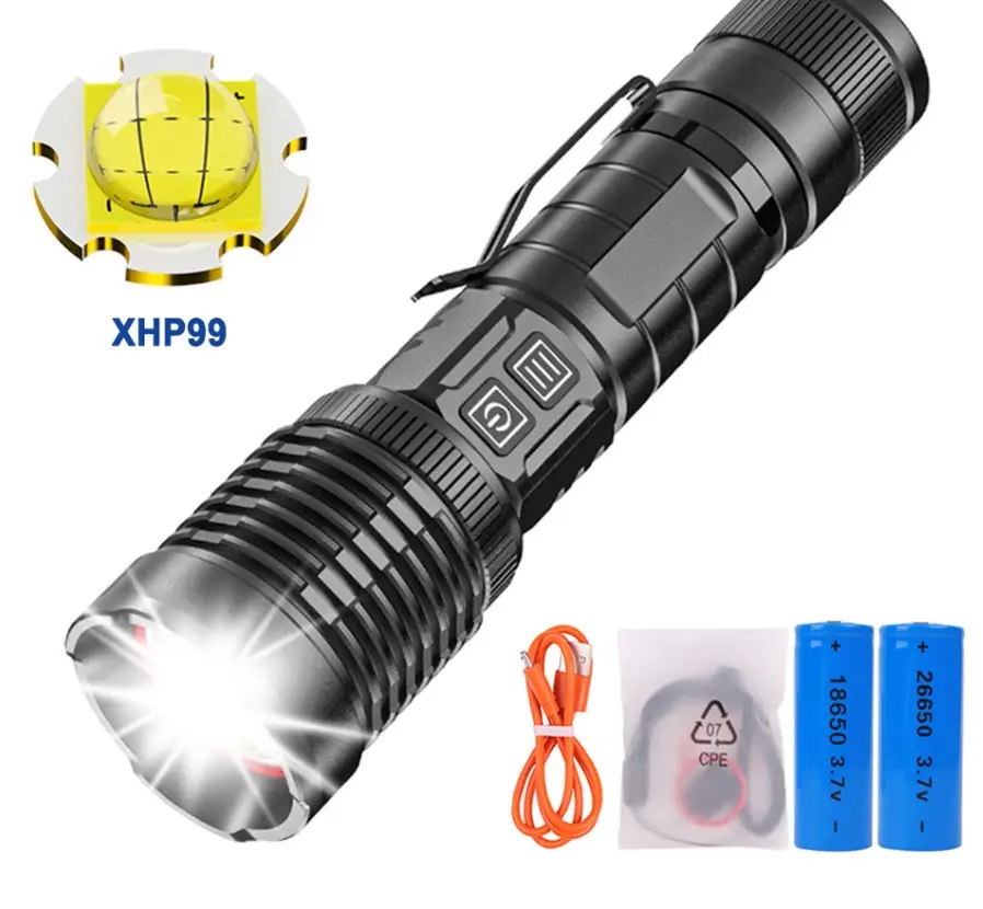 Mini LED Flashlight Aluminum Alloy USB Rechargeable LED Power Torch Telescopic Zoom 3 Switch Mode Waterproof Flashlight