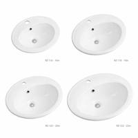 Lavabo de salle de bain d'hôtel ovale en céramique blanche à encastrer pour projets commerciaux